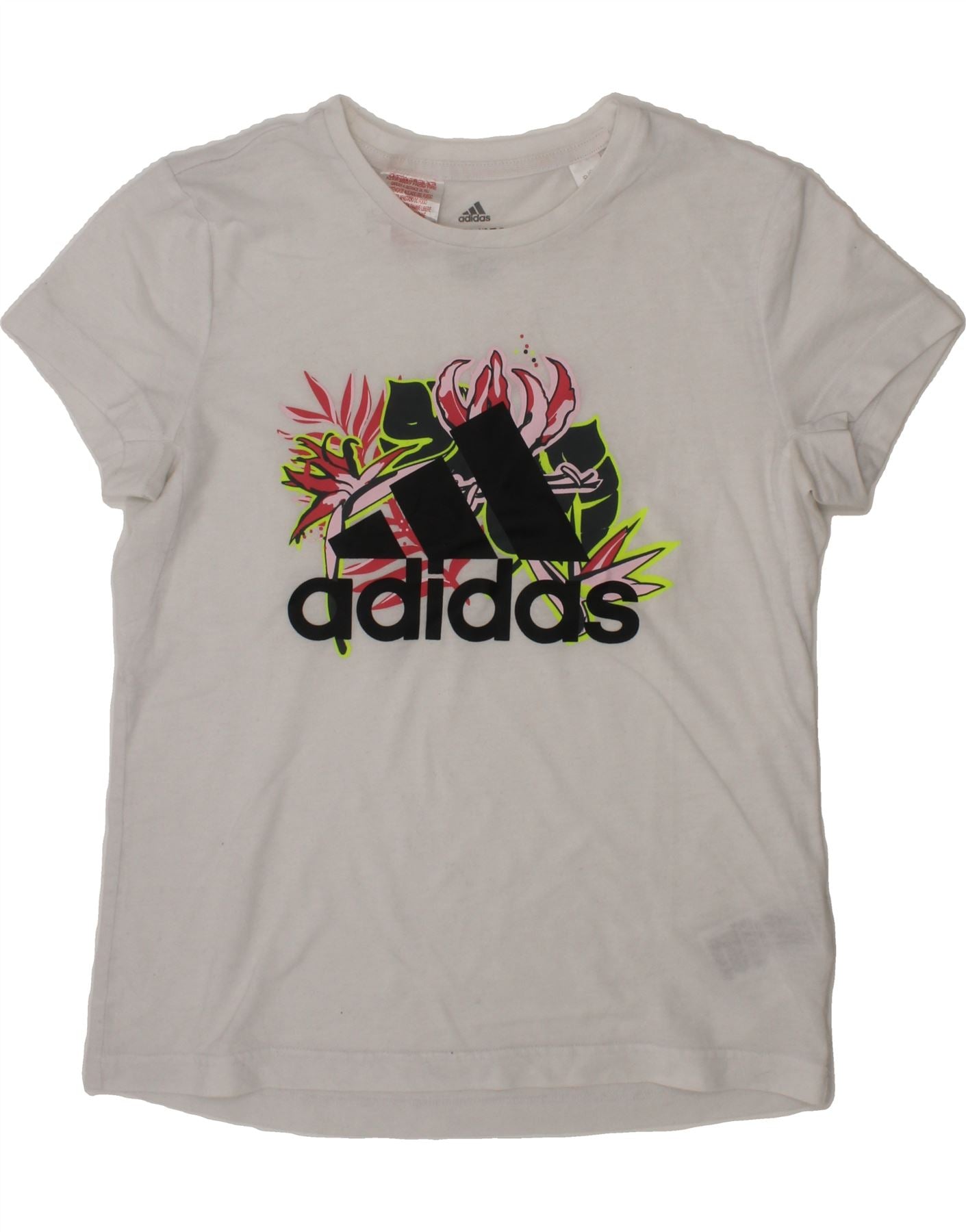 ADIDAS Girls Aeroready Graphic T-Shirt Top 11-12 Years White