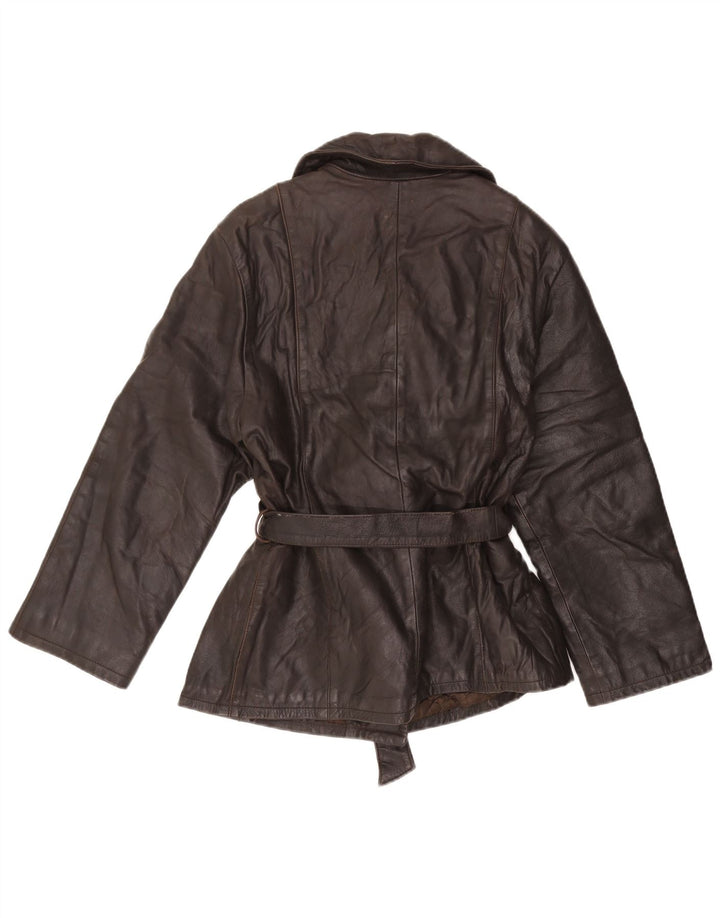 VINTAGE Womens Double Breasted Leather Jacket IT 46 Large Brown Leather