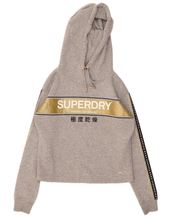 SUPERDRY Womens Oversized Crop Graphic Hoodie Jumper UK 8 Small Grey