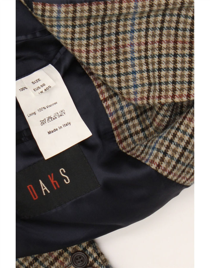 DAKS Mens 2 Button Blazer Jacket UK 40 Large Brown Houndstooth Virgin Wool
