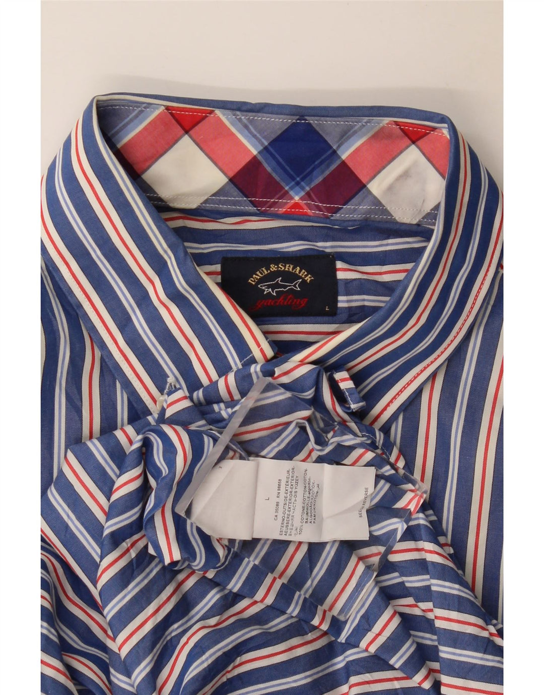 Paul & Shark Mens Short Sleeve Shirt Large Blue Striped Cotton