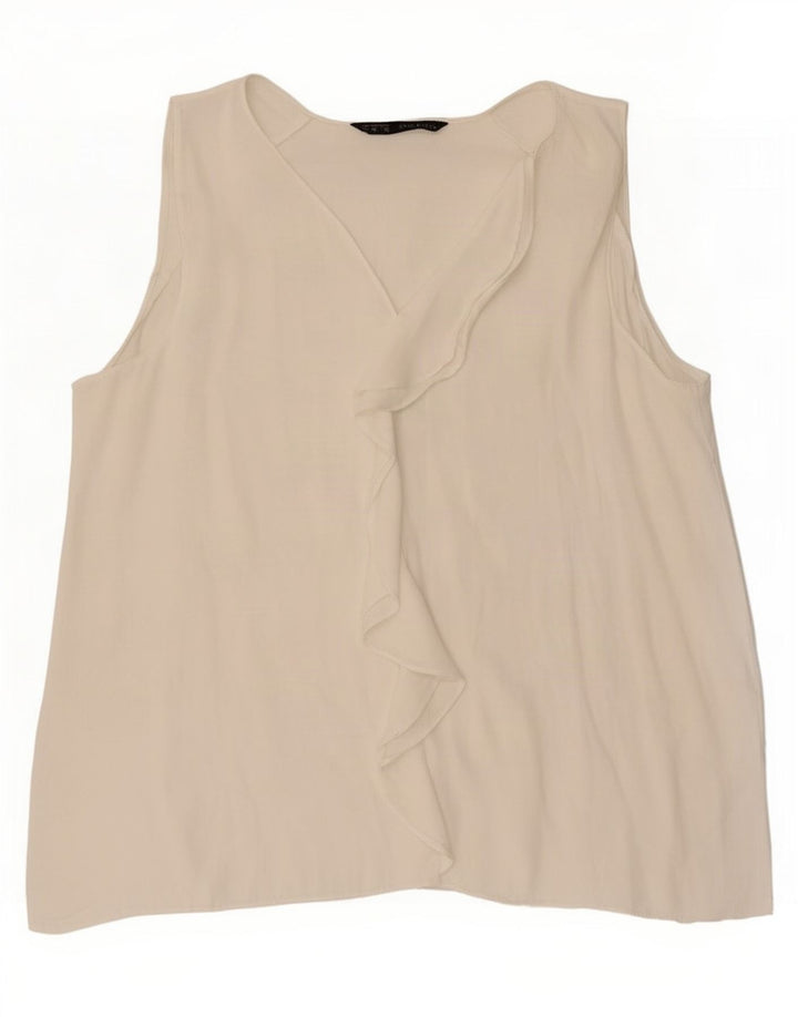 Zara Womens Sleeveless Ruffle Front Blouse Top UK 12 Medium White