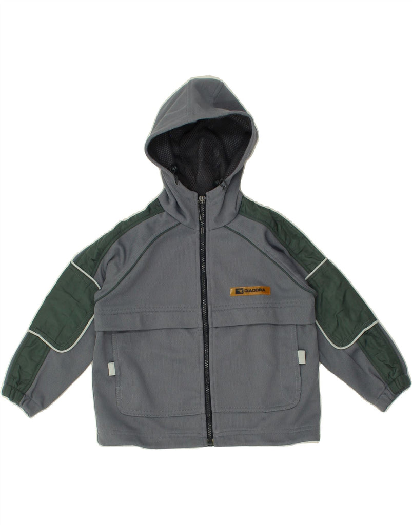 DIADORA Boys Graphic Zip Hoodie Sweater 3-4 Years Grey Colourblock | Vintage Diadora | Thrift | Second-Hand Diadora | Used Clothing | Messina Hembry 