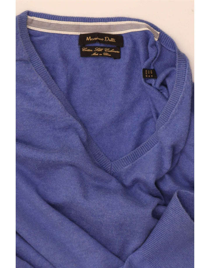 Massimo Dutti Mens V-Neck Jumper Sweater Medium Blue Cotton