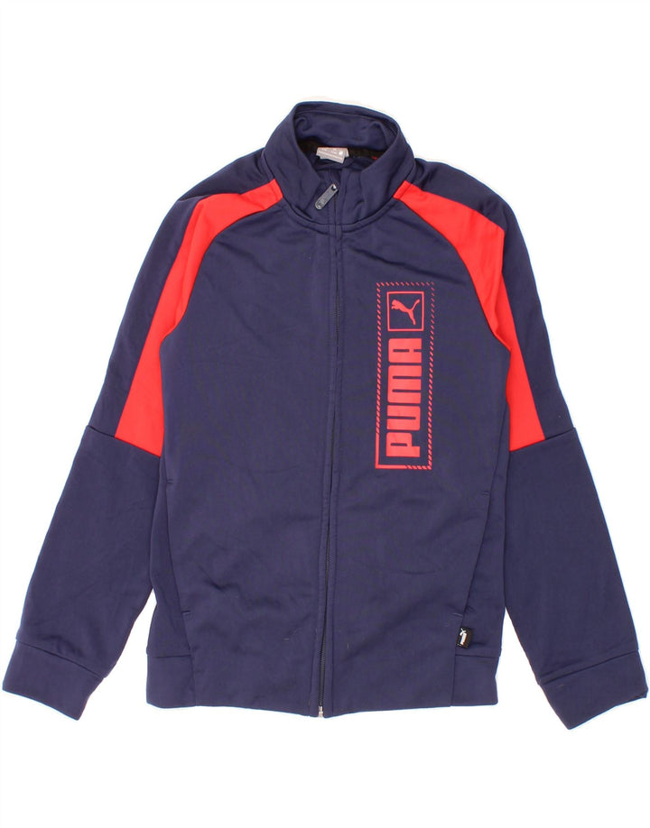 PUMA Boys Graphic Tracksuit Top Jacket 9-10 Years  Navy Blue Colourblock Vintage Puma and Second-Hand Puma from Messina Hembry 