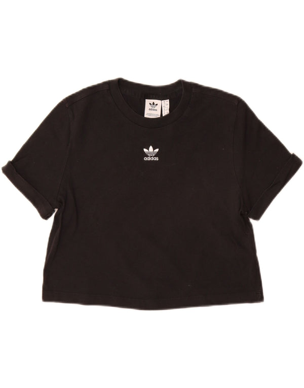 ADIDAS Womens Crop T-Shirt Top UK 12 Medium Black Cotton