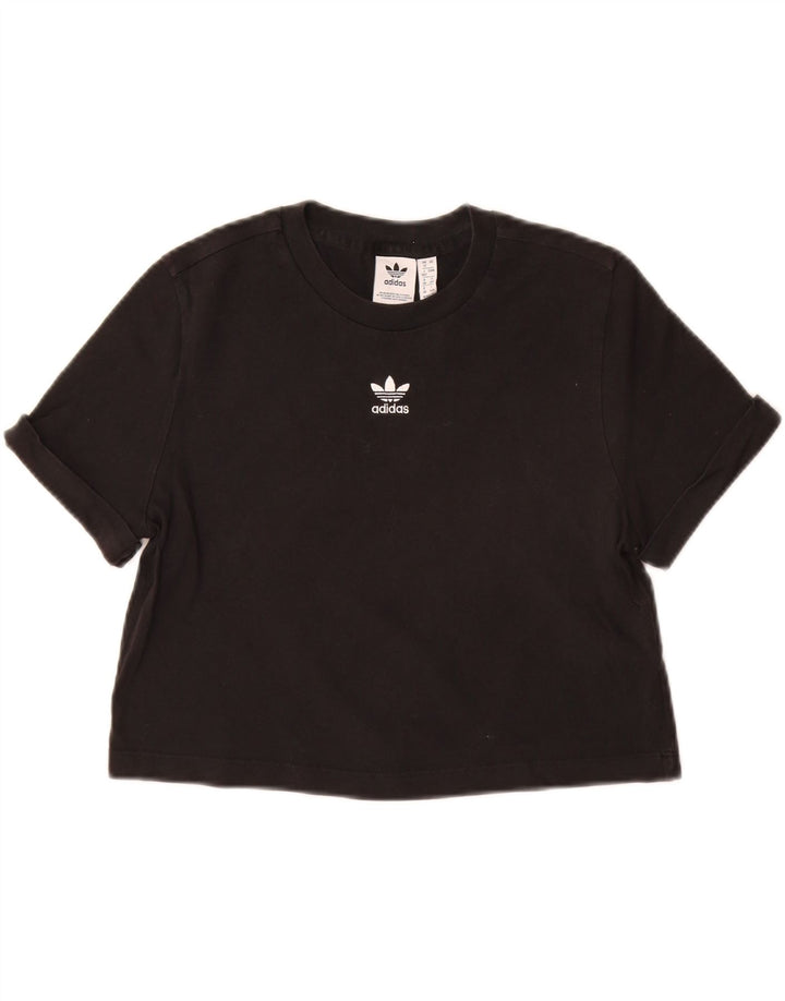 ADIDAS Womens Crop T-Shirt Top UK 12 Medium Black Cotton