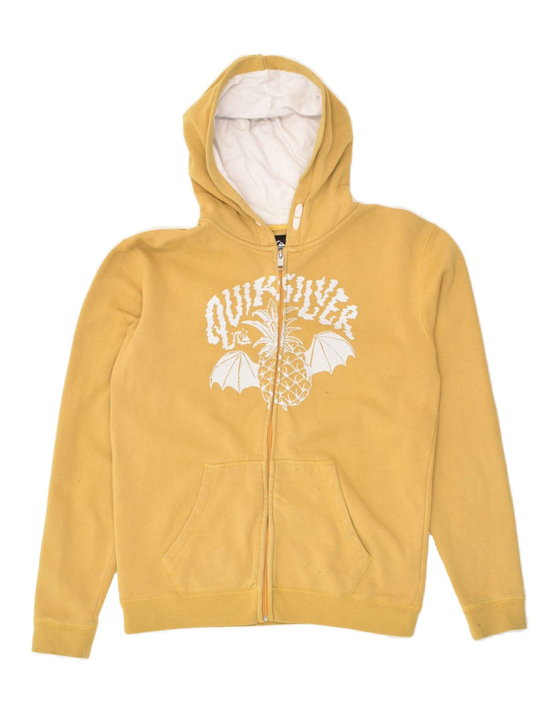 QUIKSILVER Womens Graphic Zip Hoodie Sweater UK 18 XL Yellow Cotton | Vintage Quiksilver | Thrift | Second-Hand Quiksilver | Used Clothing | Messina Hembry 