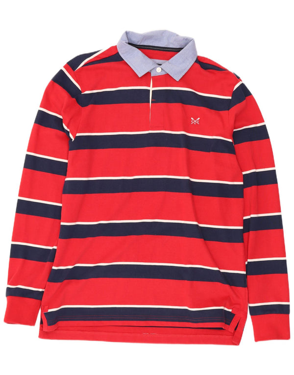 Crew Clothing Mens Long Sleeve Rugby Polo Shirt Medium Red Striped Cotton