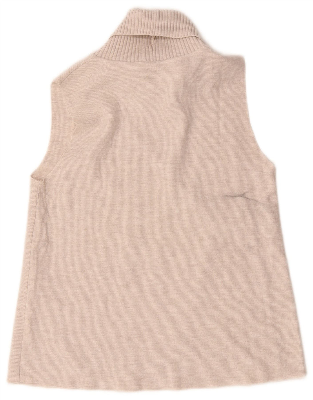 Zara Womens Roll Neck Vest Top UK 12 Medium Beige Cotton