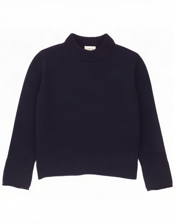 Jigsaw Womens Crop Turtle Neck Jumper Sweater UK 12 Medium Navy Blue Wool