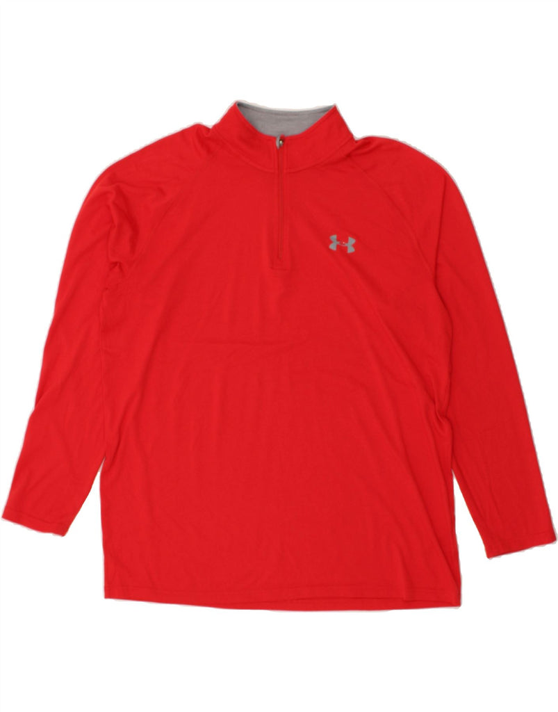 UNDER ARMOUR Mens Zip Neck Top Long Sleeve XL Red Polyester | Vintage Under Armour | Thrift | Second-Hand Under Armour | Used Clothing | Messina Hembry 