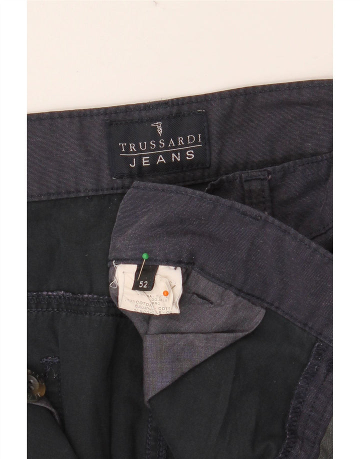 TRUSSARDI Mens Straight Chino Trousers IT 52 XL W36 L34 Navy Blue Cotton