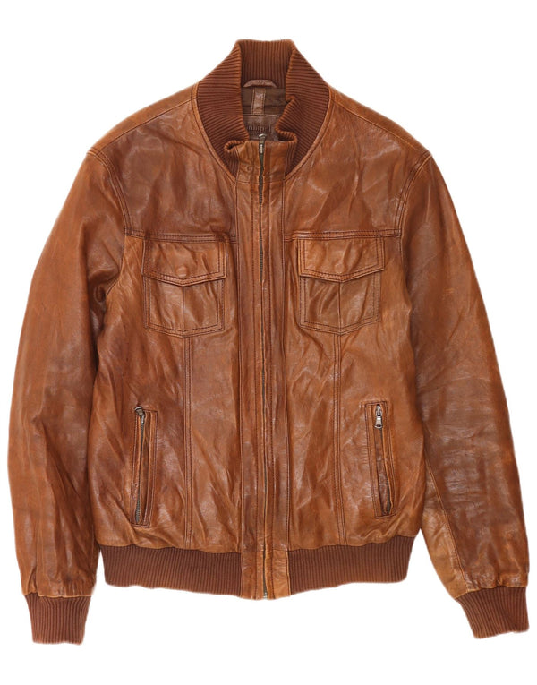 Conbipel Mens Leather Bomber Jacket IT 46 Small Brown