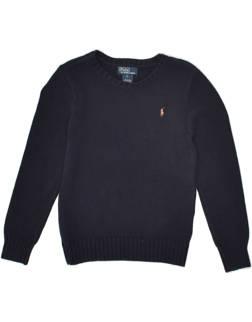 POLO RALPH LAUREN Boys Crew Neck Jumper Sweater 6-7 Years Navy Blue Cotton | Vintage Polo Ralph Lauren | Thrift | Second-Hand Polo Ralph Lauren | Used Clothing | Messina Hembry 