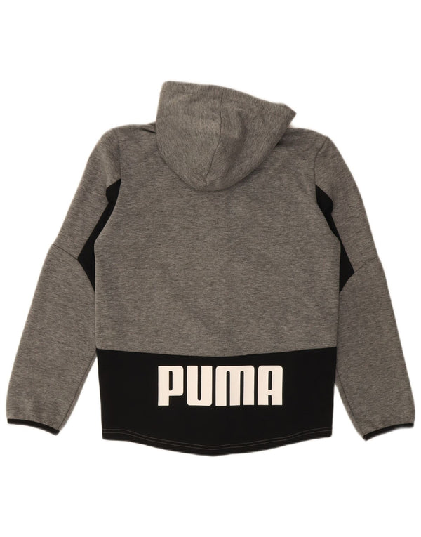 Puma Boys Graphic Zip Hoodie Sweater 13-14 Years Grey Colourblock Cotton