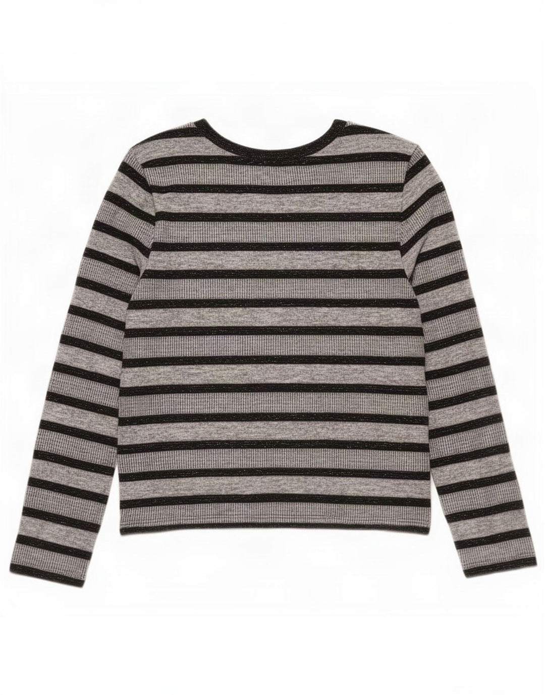 Marks & Spencer Womens Top Long Sleeve UK 12 Medium Grey Striped Polyester