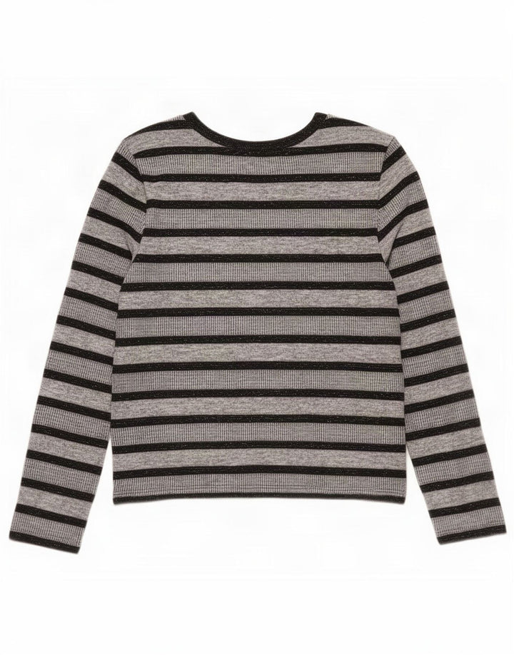Marks & Spencer Womens Top Long Sleeve UK 12 Medium Grey Striped Polyester