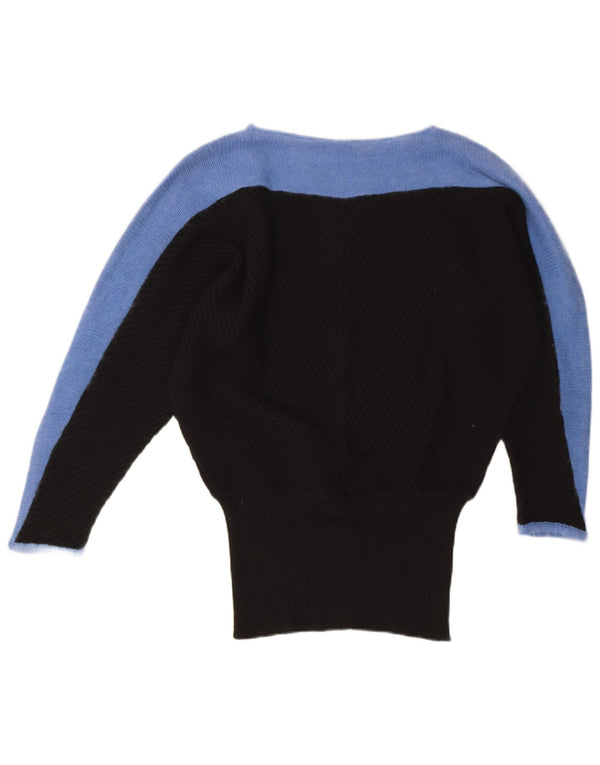 Vintage Womens Boat Neck Jumper Sweater UK 18 XL Black Colourblock