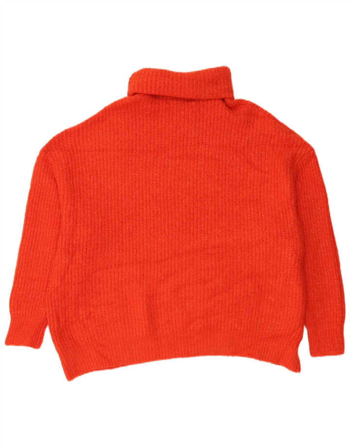 Zara Womens Oversized Roll Neck Jumper Sweater UK 16 Large Orange Acrylic