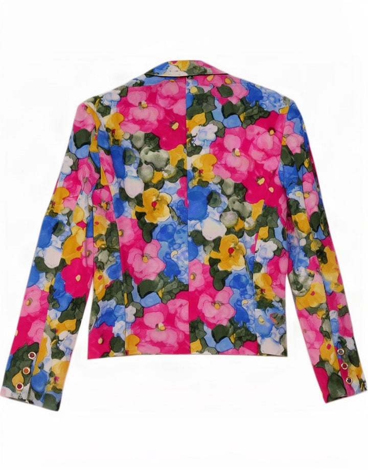Vintage Womens 1 Button Blazer Jacket IT 46 Large Multicoloured Floral Silk