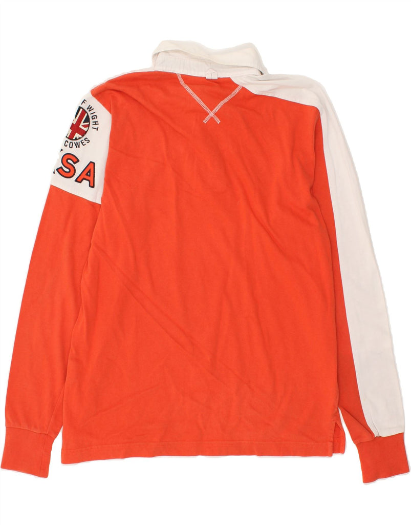 HENRI LLOYD Mens Graphic Long Sleeve Polo Shirt Medium Orange Colourblock | Vintage Henri Lloyd | Thrift | Second-Hand Henri Lloyd | Used Clothing | Messina Hembry 