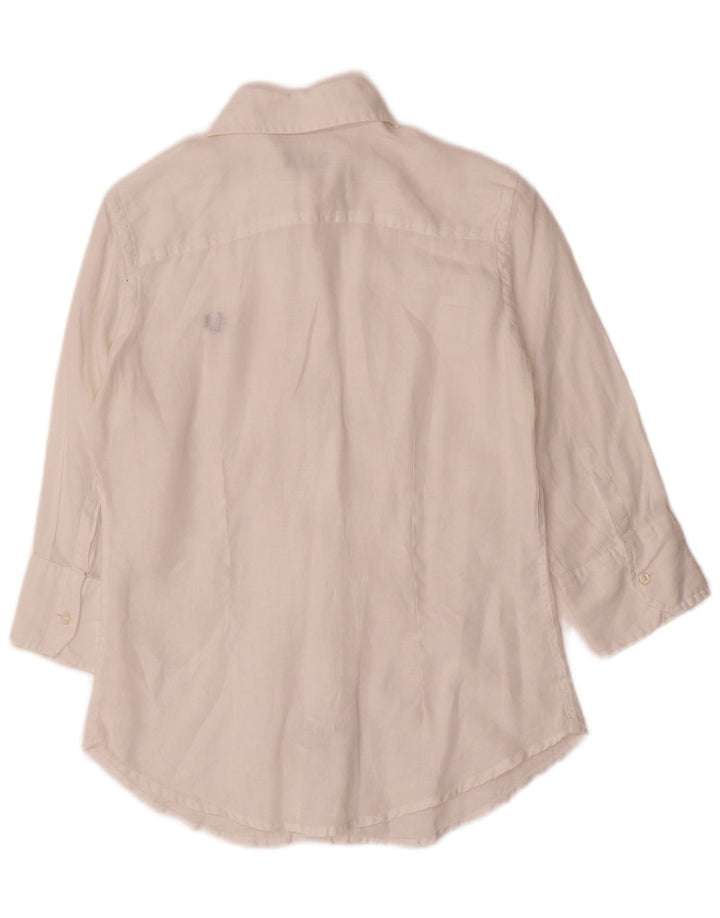 Fred Perry Womens 3/4 Sleeve Shirt UK 10 Small White Linen