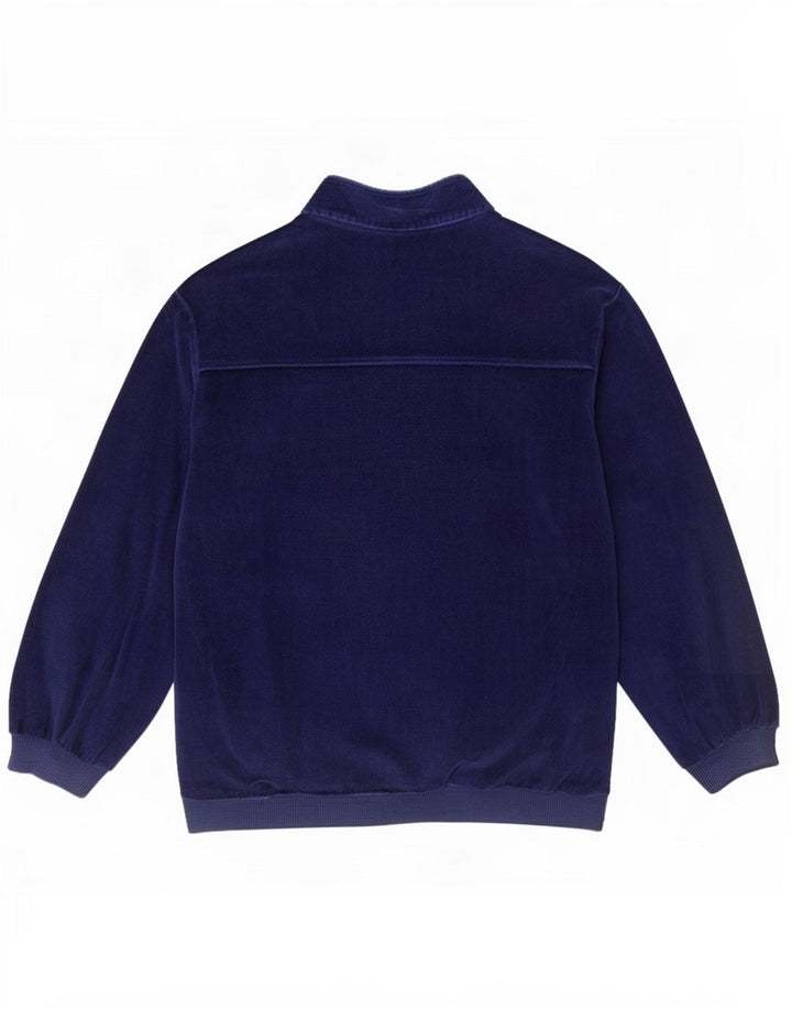 Vintage Mens Velour Tracksuit Top Jacket Medium Navy Blue