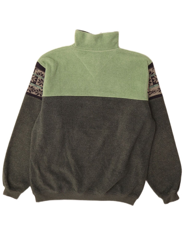 Giaccomo Larusso Mens Zip Neck Fleece Jumper Large Green Fair Isle