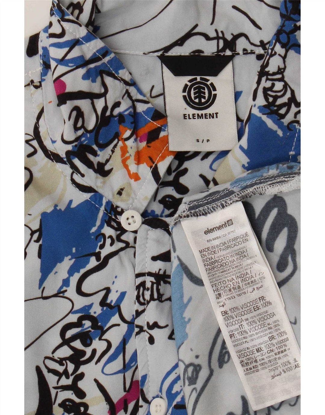 Element Mens Abstract Pattern Short Sleeve Shirt Small Blue Viscose