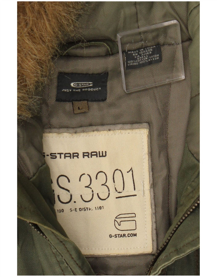 G-Star Mens Hooded Bomber Jacket UK 40 Large Khaki Cotton