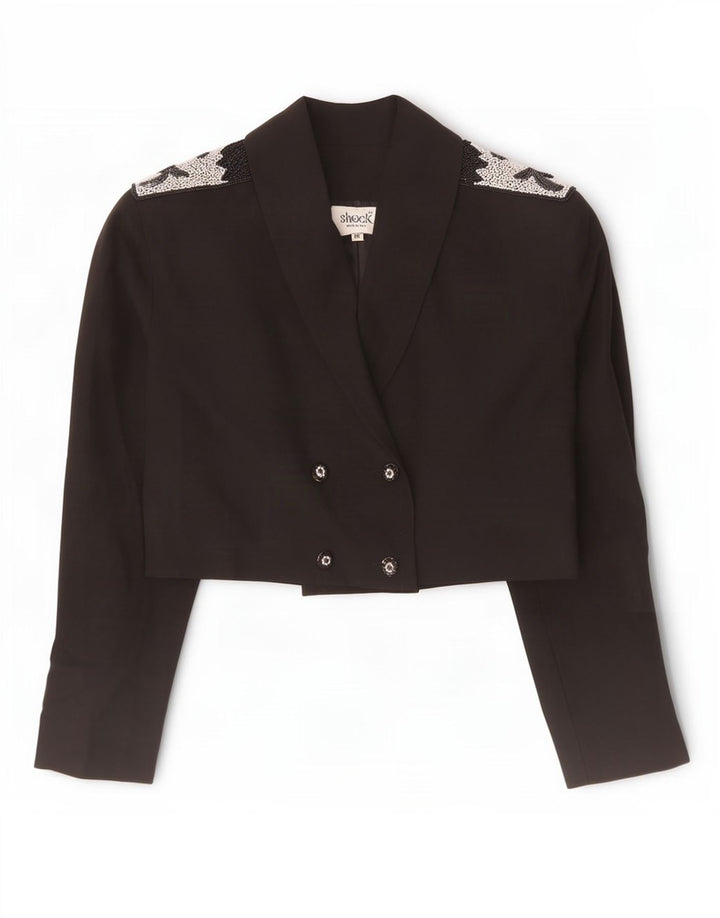 Vintage Womens Double Breasted Blazer Jacket UK 14 Medium Black Wool