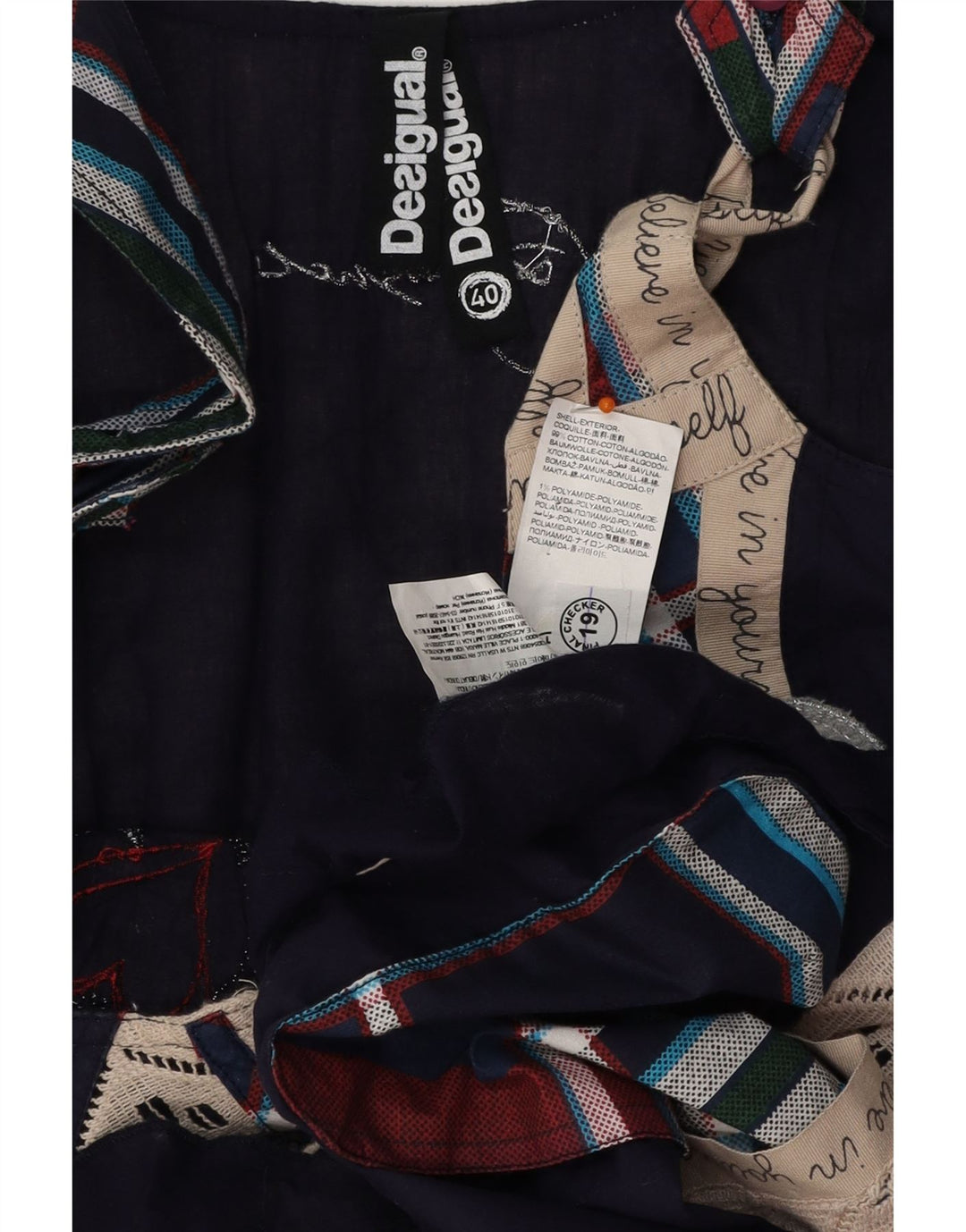 DESIGUAL Womens Graphic A-Line Dress EU 40 Medium Navy Blue Patchwork