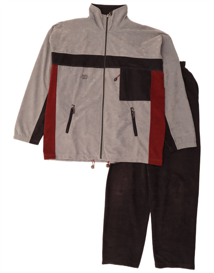 Terinda Mens Velour Full Tracksuit IT 58 2XL  Grey Colourblock Polyester