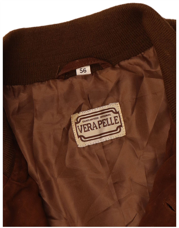 Vintage Mens Suede Bomber Jacket IT 56 3XL Brown Leather
