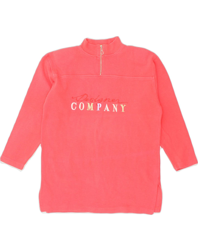 VINTAGE Womens Graphic Zip Neck Sweatshirt Jumper UK 14 Medium Pink Cotton | Vintage Vintage | Thrift | Second-Hand Vintage | Used Clothing | Messina Hembry 