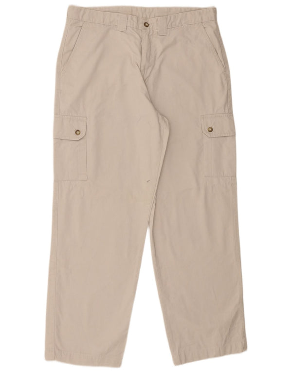 MAVERICK Mens Straight Cargo Trousers W36 L30 White Cotton
