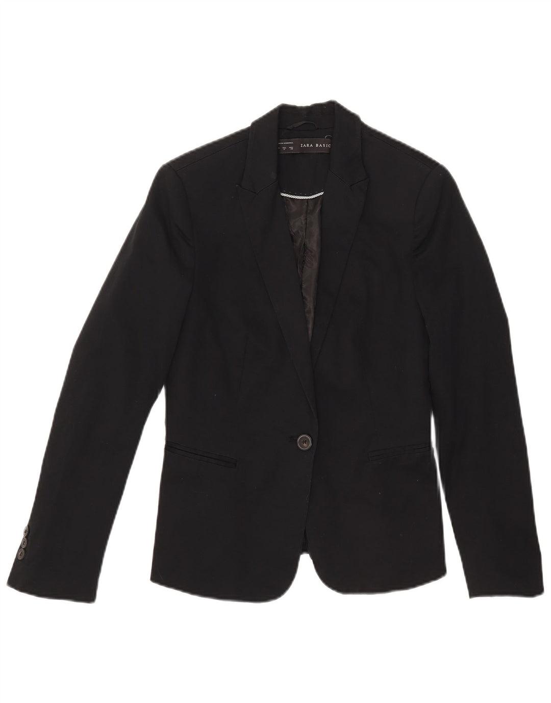 Zara Womens 1 Button Blazer Jacket UK 12 Medium Black Cotton