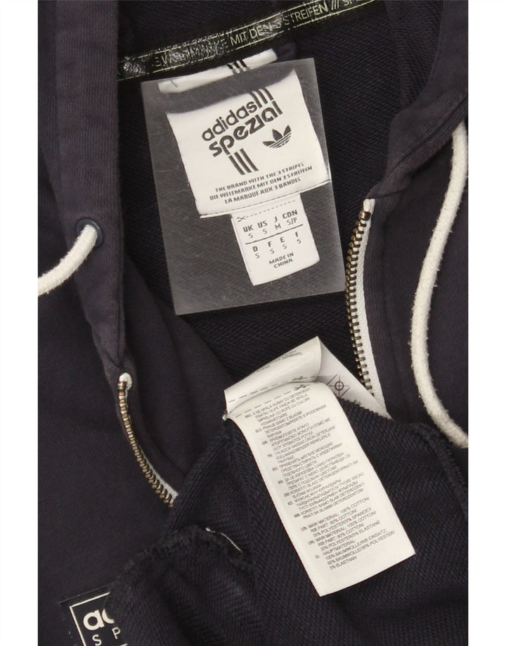 ADIDAS Mens Zip Hoodie Sweater Small Navy Blue Cotton