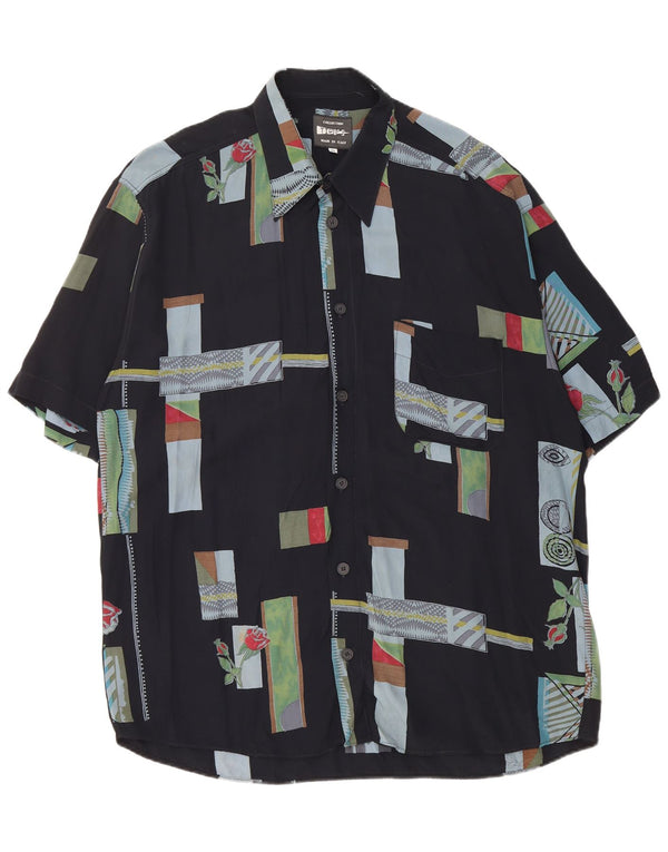 TIPO' S Mens Short Sleeve Shirt 2XL Black Patchwork Viscose
