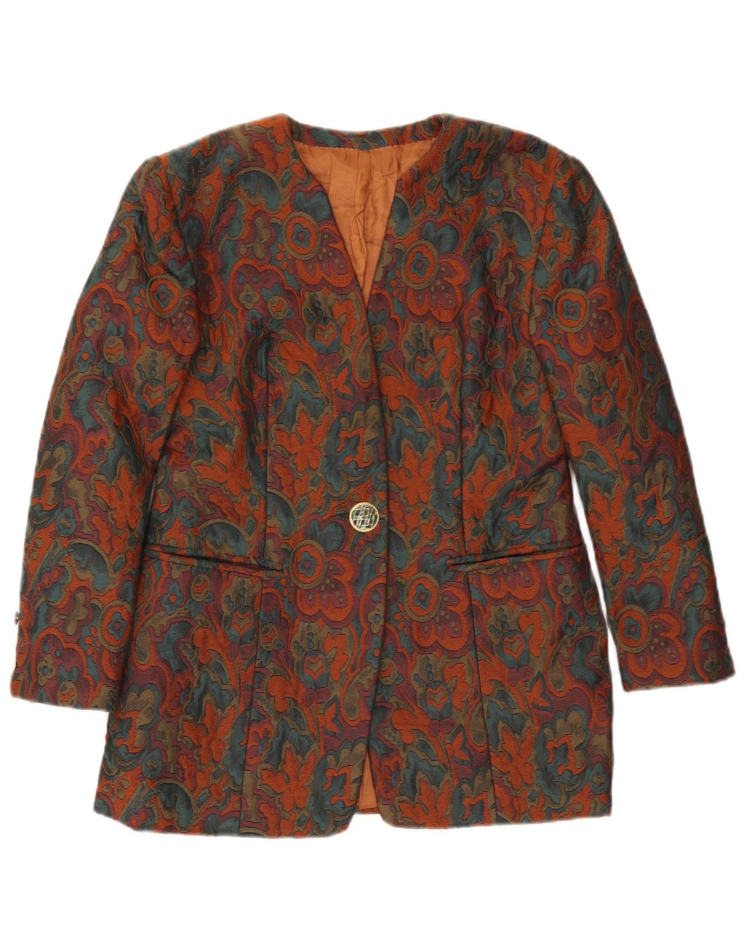 Vintage Womens 1 Button Blazer Jacket UK 10 Small Multicoloured Floral