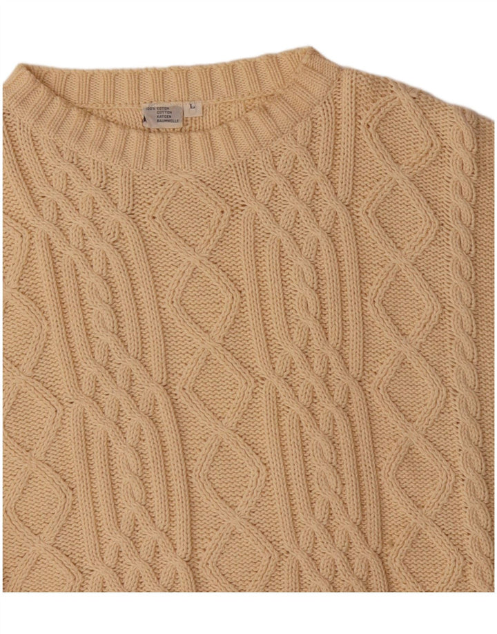 VINTAGE Mens Boat Neck Jumper Sweater Large Beige Cotton
