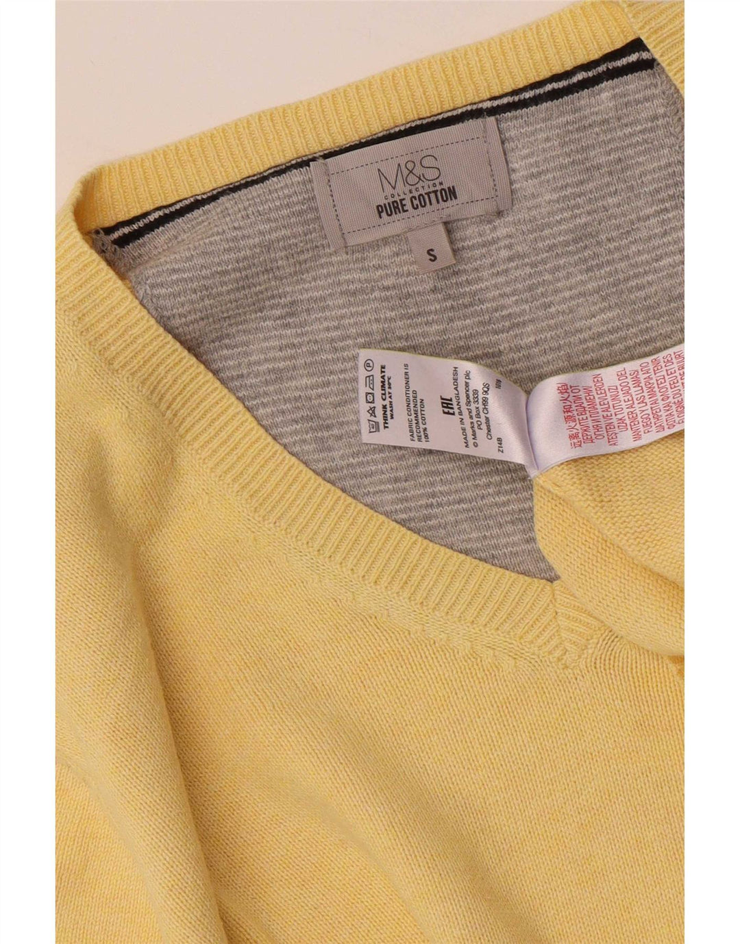 Marks & Spencer Mens V-Neck Jumper Sweater Small Yellow Cotton
