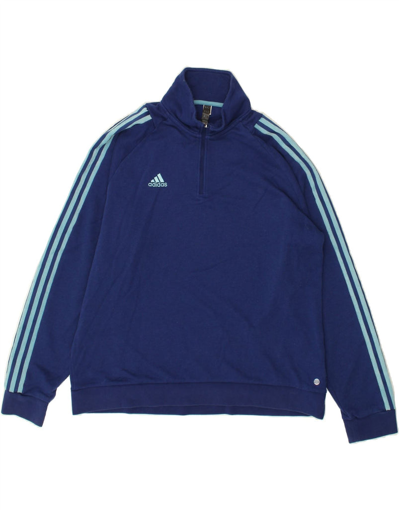 ADIDAS Mens Zip Neck Sweatshirt Jumper Medium Blue Cotton | Vintage Adidas | Thrift | Second-Hand Adidas | Used Clothing | Messina Hembry 