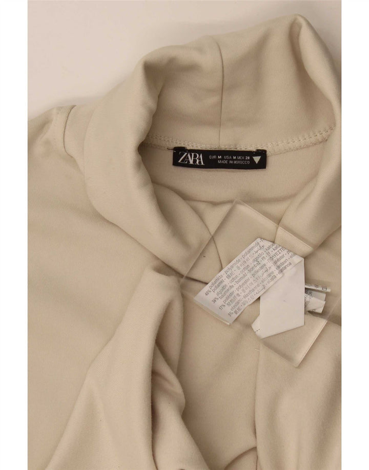 Zara Womens Crop Top Long Sleeve UK 14 Medium Beige Polyamide