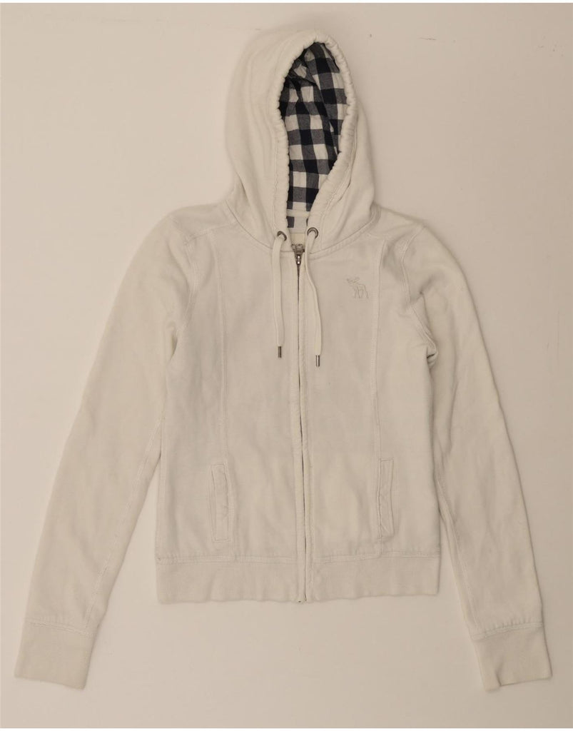 ABERCROMBIE & FITCH Womens Zip Hoodie Sweater UK 12 Medium White Cotton Vintage Abercrombie & Fitch and Second-Hand Abercrombie & Fitch from Messina Hembry 