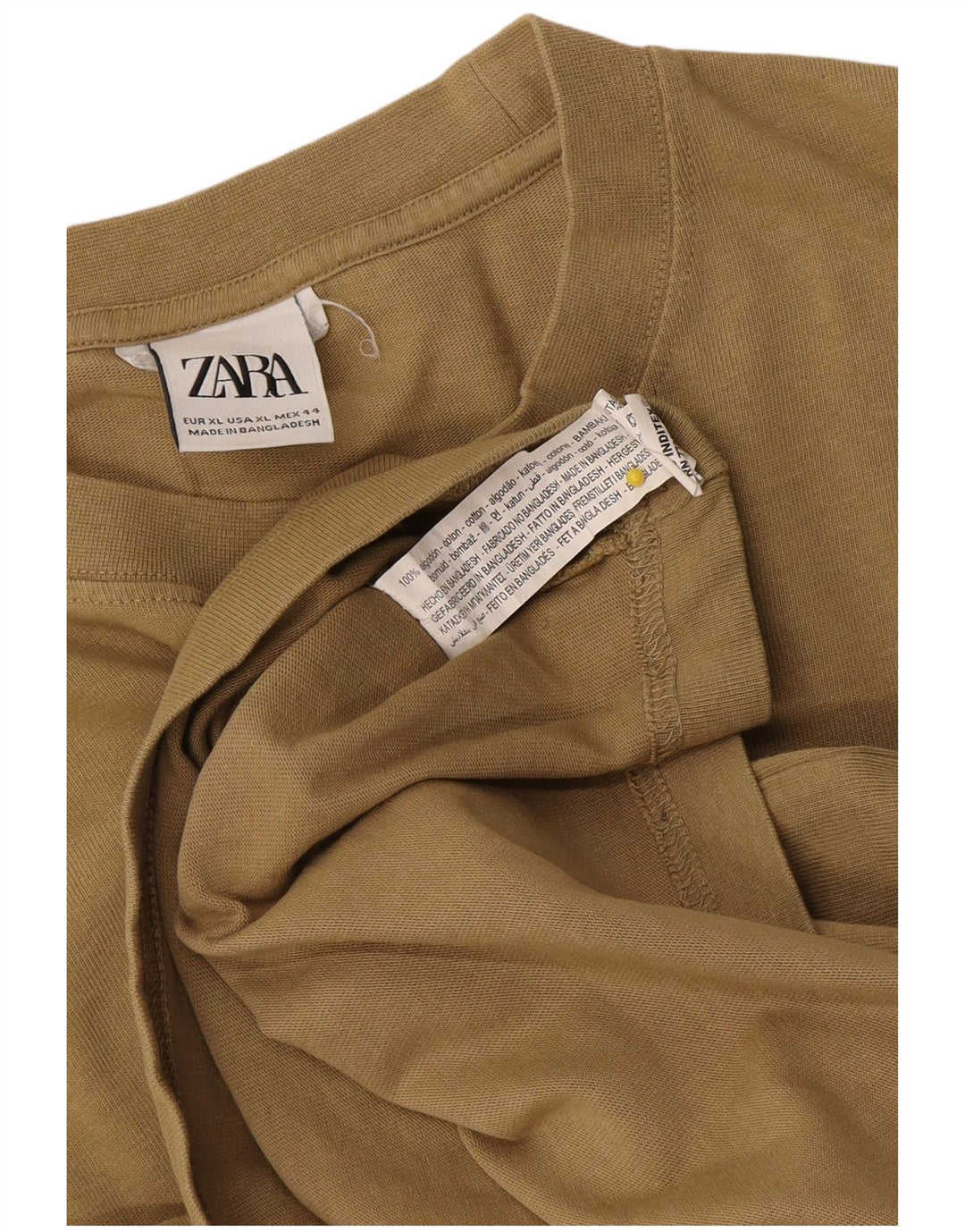 Zara Mens Top Long Sleeve XL Beige Cotton