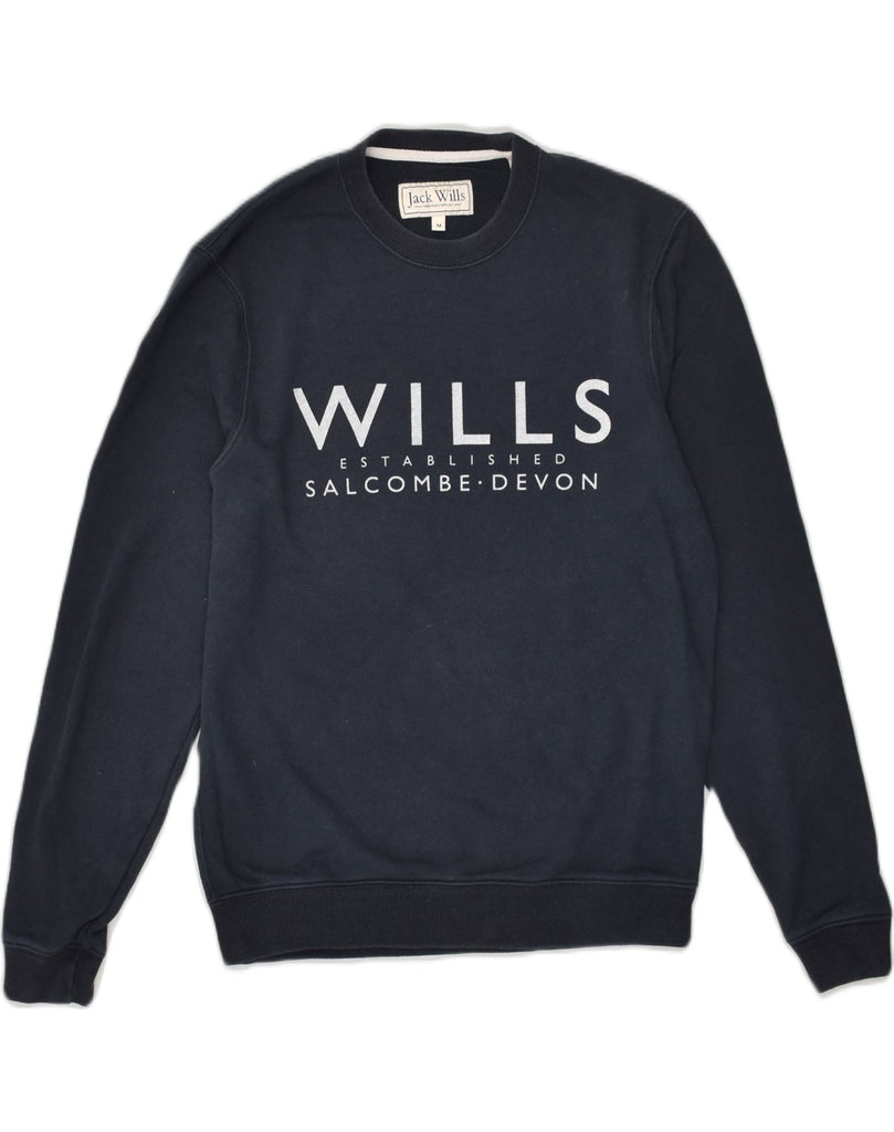 JACK WILLS Mens Graphic Sweatshirt Jumper Medium Navy Blue Cotton | Vintage Jack Wills | Thrift | Second-Hand Jack Wills | Used Clothing | Messina Hembry 