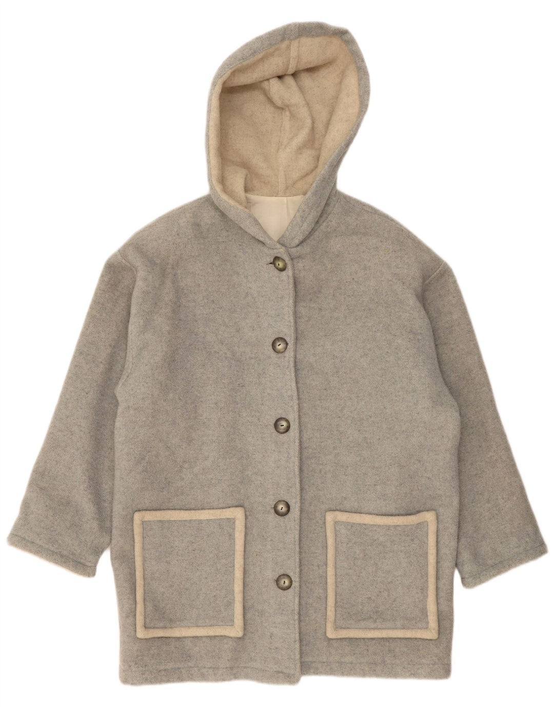 Vintage Womens Hooded Overcoat UK 18 XL Grey Wool