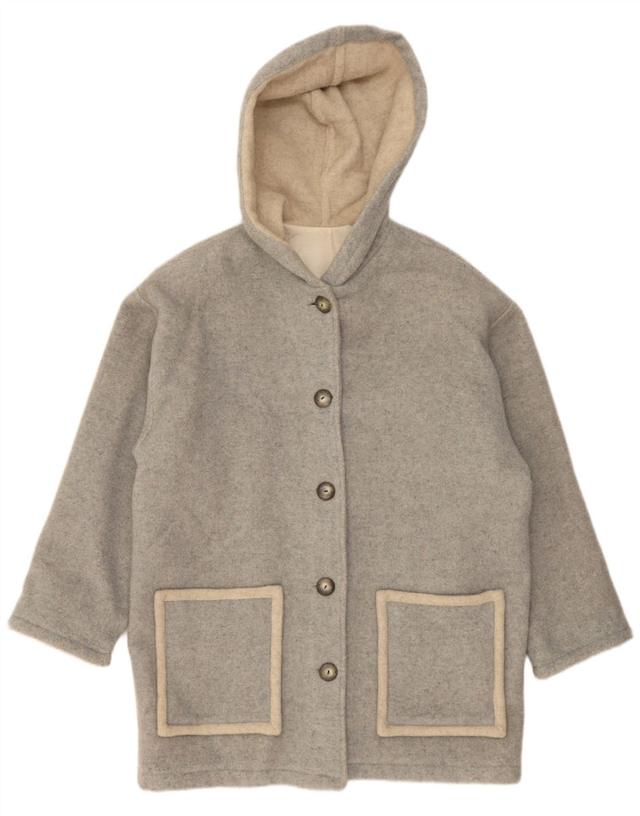 Vintage Womens Hooded Overcoat UK 18 XL Grey Wool